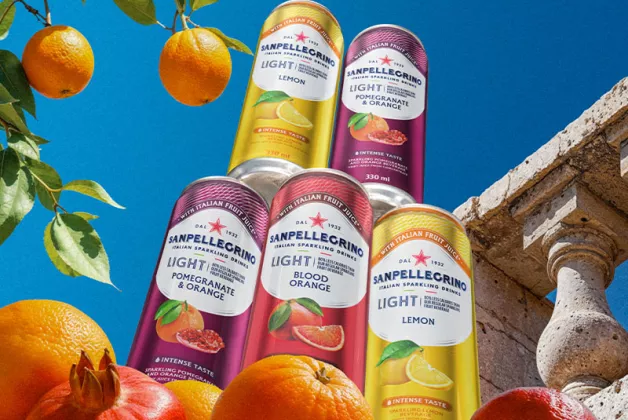 sanpellegrino zero sparkling beverages totem with fruits