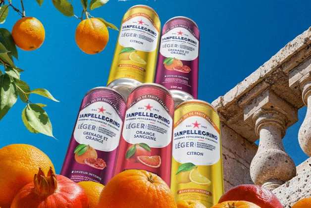sanpellegrino zero sparkling beverages totem with fruits