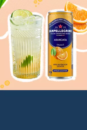 After Orange Cocktail mit einer Sanpellegrino Aranciata Dose