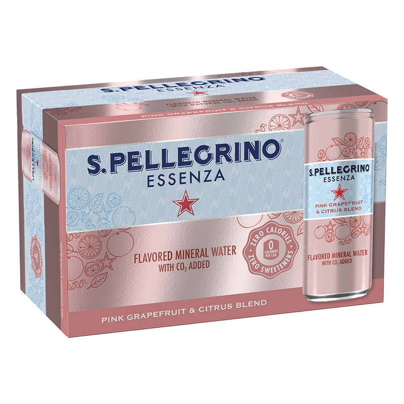 S.Pellegrino Essenza Pink Grapefrugt &amp; Citrus. 8 dåser i køleskabsboks