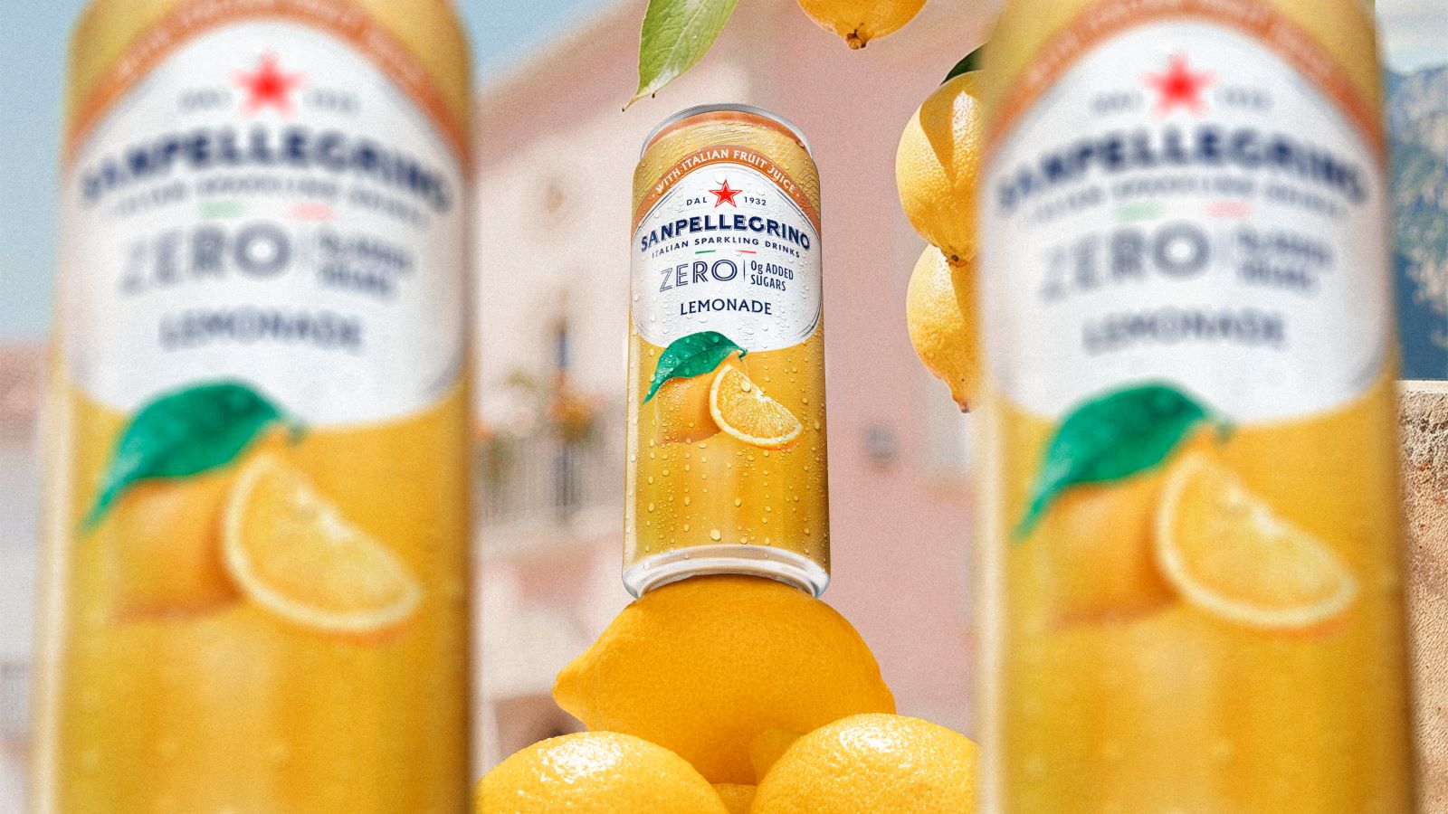 Tre dåser af Sanpellegrino Zero Limonata smag