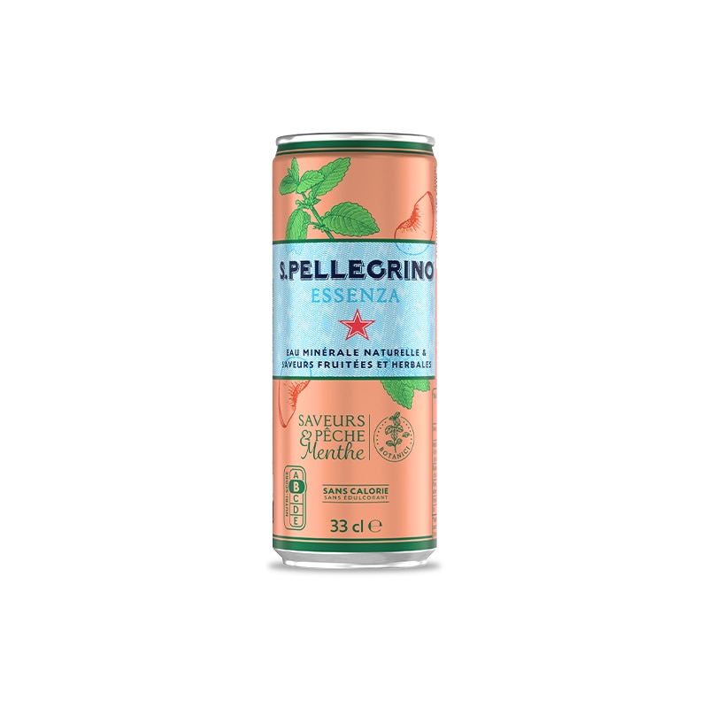 S.Pellegrino Essenza, saveur Pêche et Menthe, canette de 33 cl