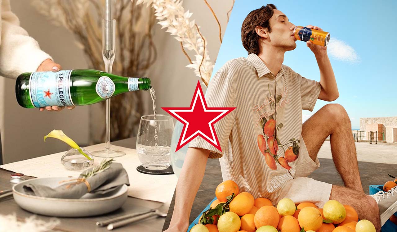 un gars qui boit une boisson sanpellegrino