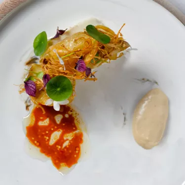 Dîner raffiné de poulet Sakura à l'igname, aux pleurotes du roi et à l'émulsion de soja