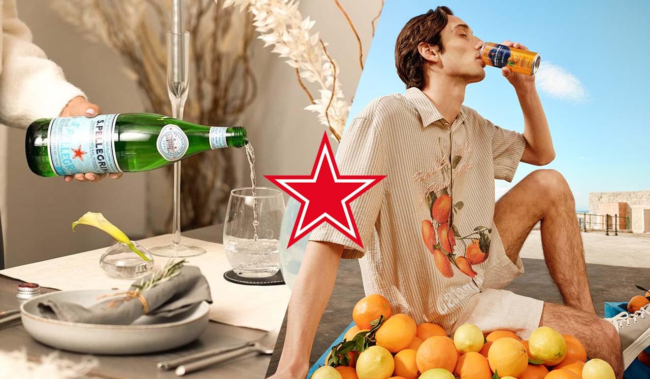 un gars qui boit une boisson sanpellegrino