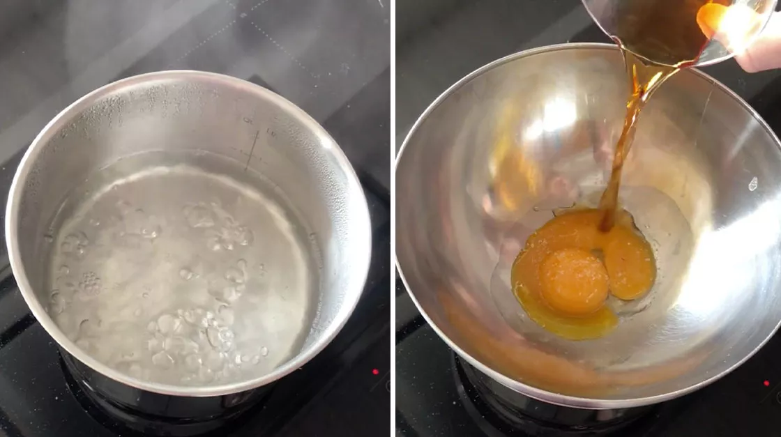 Asparagi bianchi, zabaione al passito e crumble di prosciutto crudo.