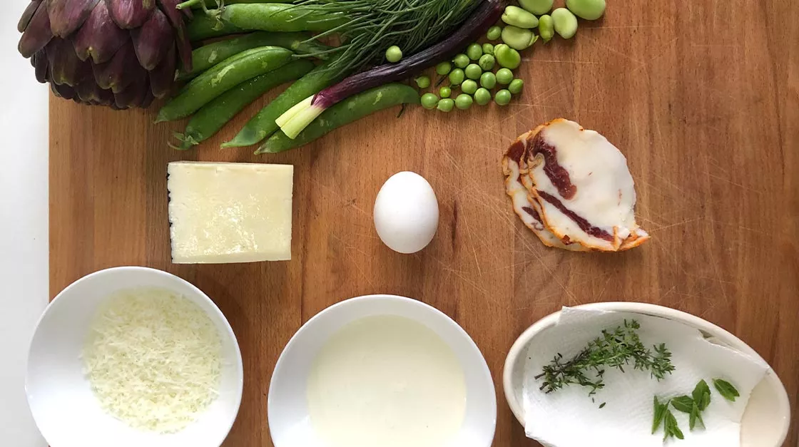 Ingredienti per la preparazione della vignarola