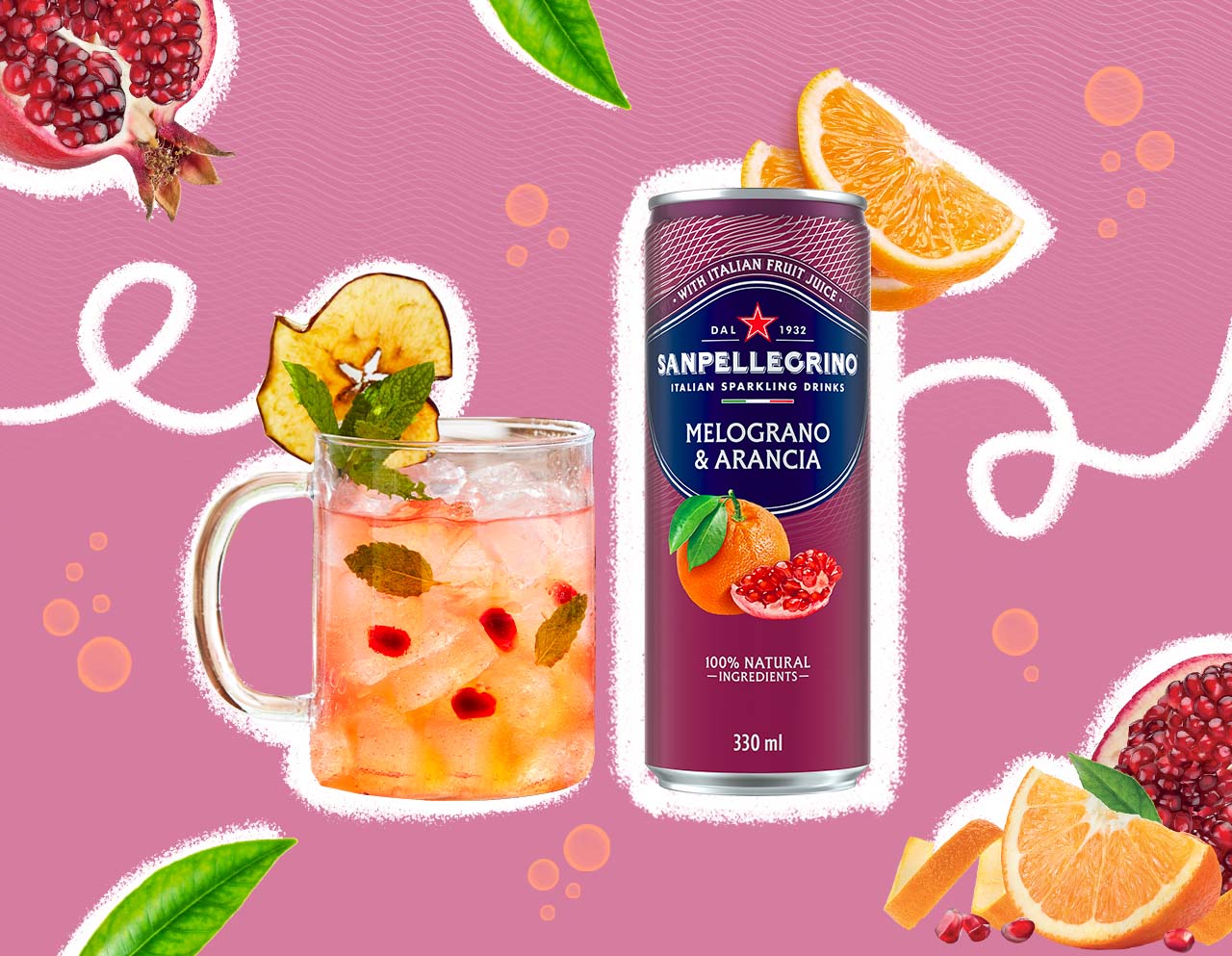 Cocktail with Melograno Arancia Sanpellegrino