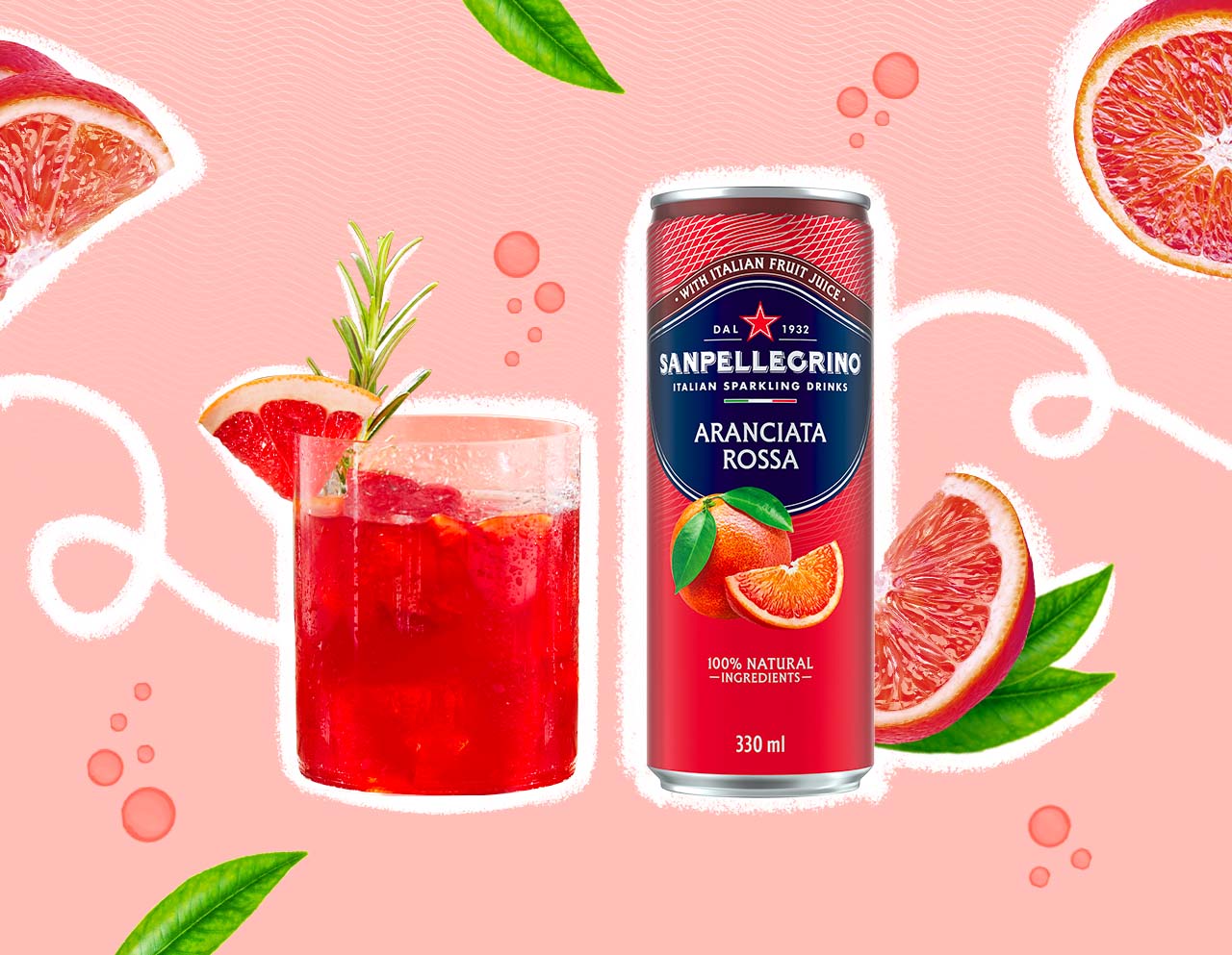 Rossa fizz cocktail with aranciata rossa