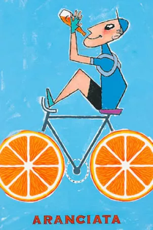aranciata-sanpellegrino-orange-bike Aranciata Sanpellegrino vintage poster with man on bicycle