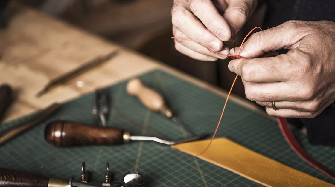 Closeup of hands while sewing