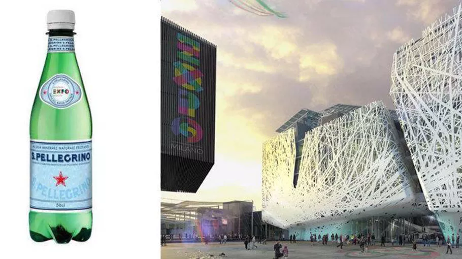 Banner with a bottle of S.Pellegrino Water on the left and Expo Milano on the right