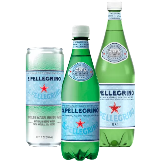 S.Pellegrino Sparkling Natural Mineral Water PET Bottles and Sleek can