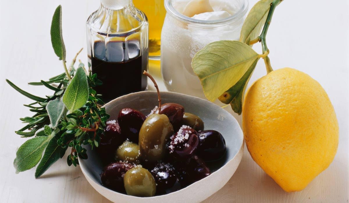Marinated olives with citrus peel