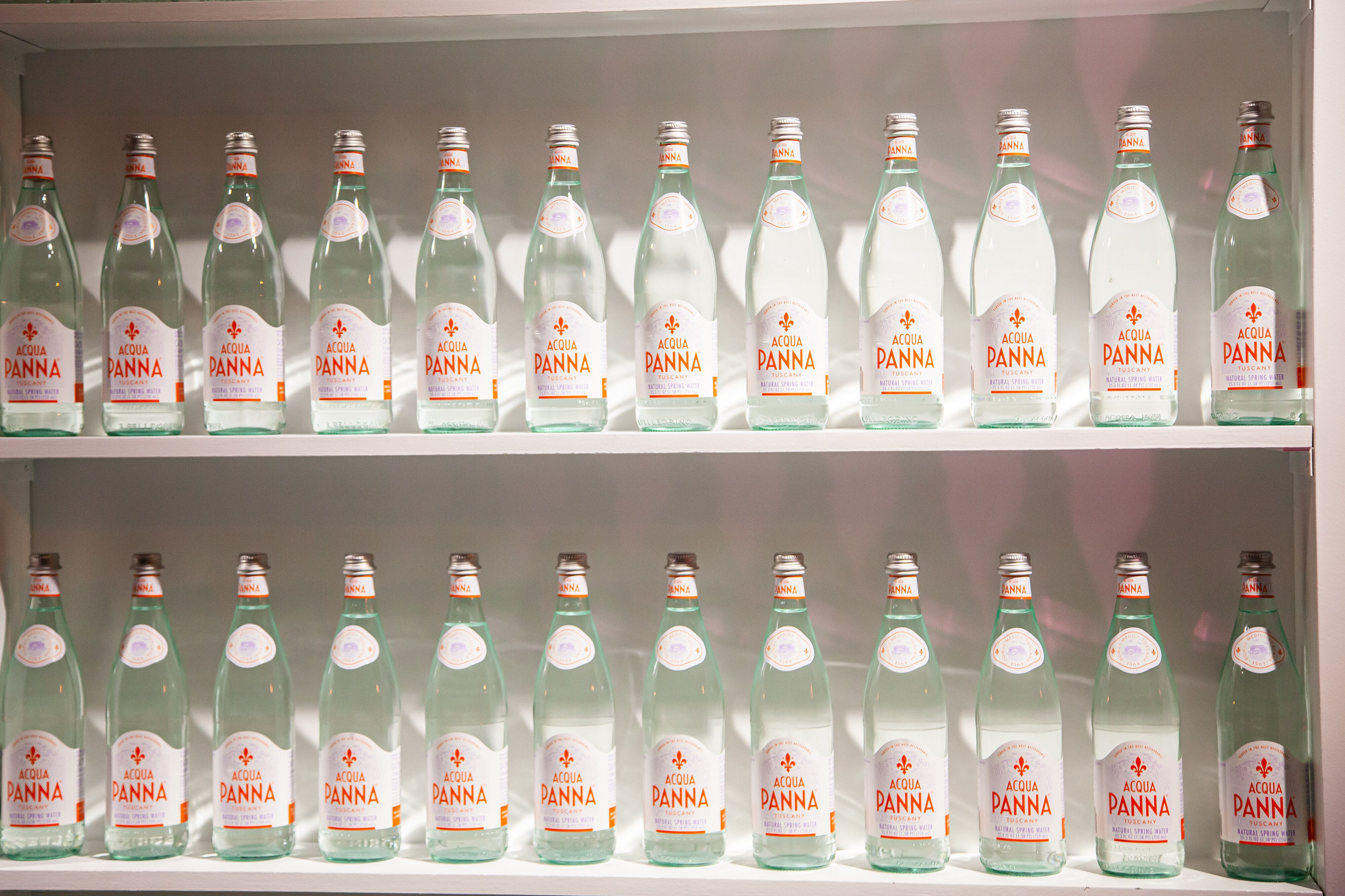 A display wall of Aqua Panna sparkling water