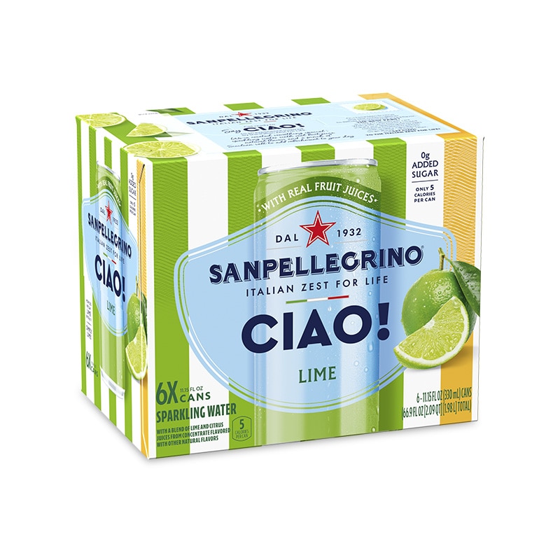 Sanpellegrino Ciao! Lime Flavored Sparkling Water - 6 cans pack