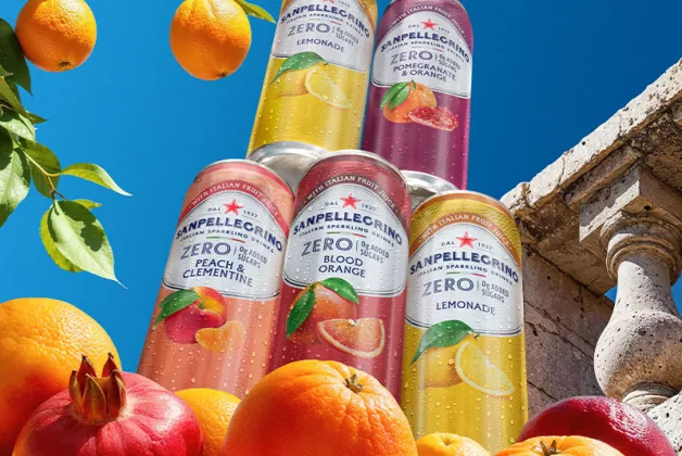 sanpellegrino zero sparkling beverages totem with fruits