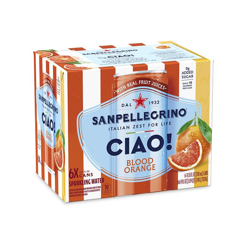 SANPELLEGRINO CIAO! Blood Orange Flavored Sparkling Water - 6 cans pack